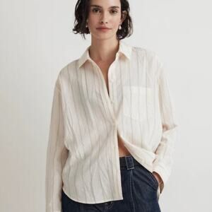 Madewell Relaxed Ivory Striped Button Up Blouse XS Drapey Lightweight Shirt